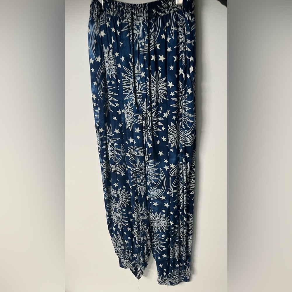 Navy Celestial Moon & Sun Print Hippie Harem Pants
